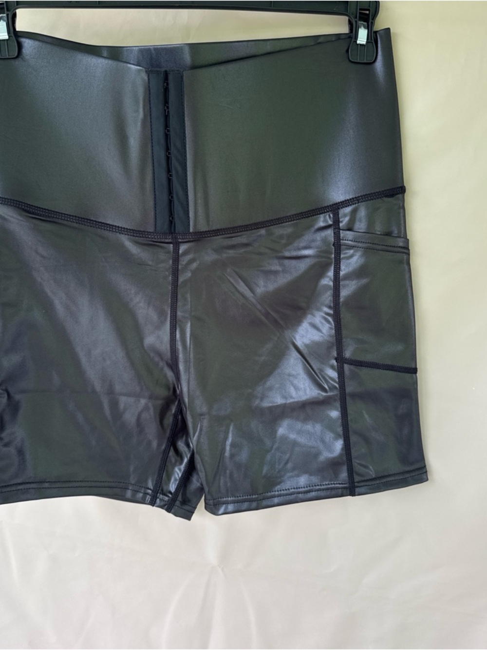 New Mix Black Faux Leather Bike Shorts with Side Pocket